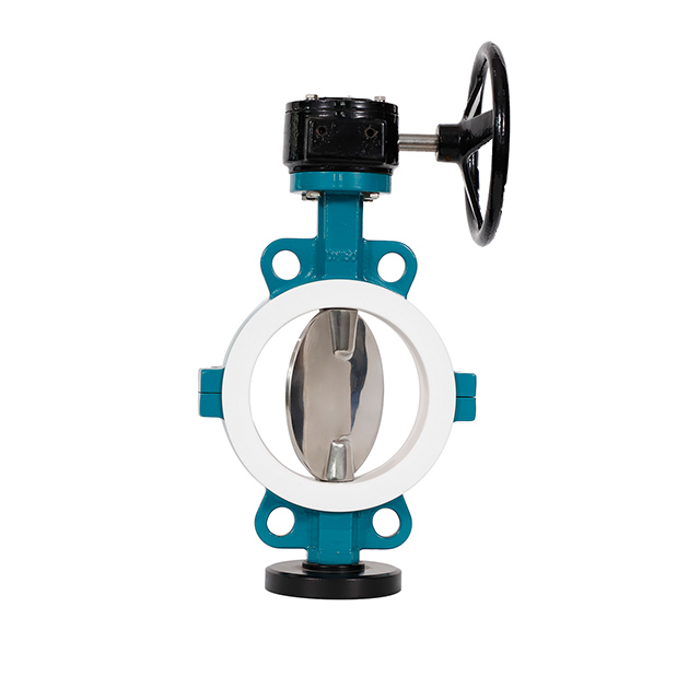 Voll mit PTFE ausgekleidete Wafer-Absperrklappe Zweiteiliger Körper,Körper aus Sphäroguss,Edelstahlscheibe PTFE-Sitz,hohe Leistung