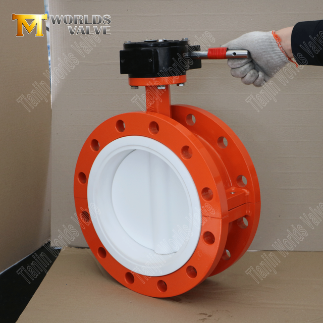 Zweiteilige PTFE-Absperrklappe DN600 mit Flansch, WCB-Gehäuse und Getriebeantrieb